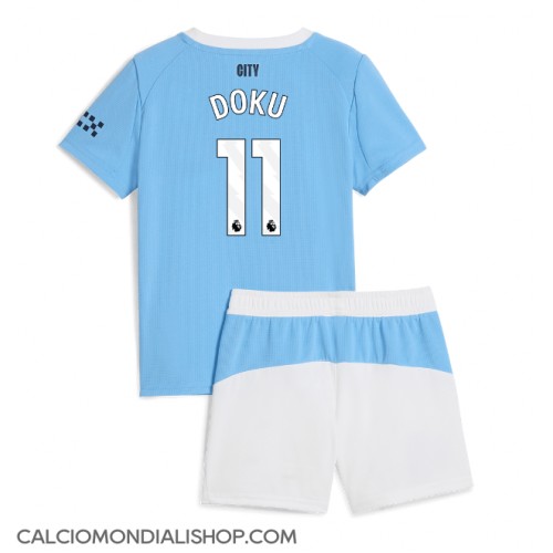 Maglie da calcio Manchester City Jeremy Doku #11 Prima Maglia Bambino 2025-26 Manica Corta (+ Pantaloni corti)